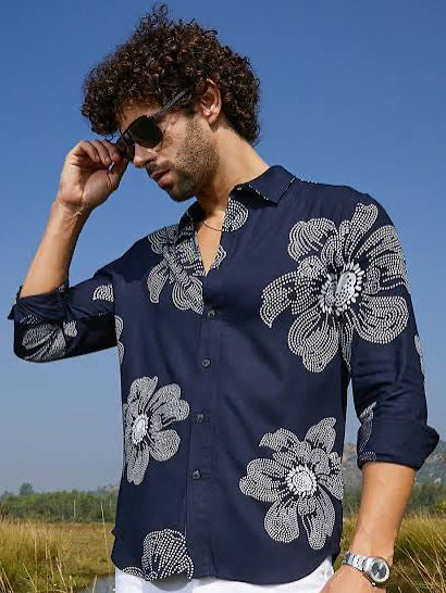 Flowered Blue Printed Shirt